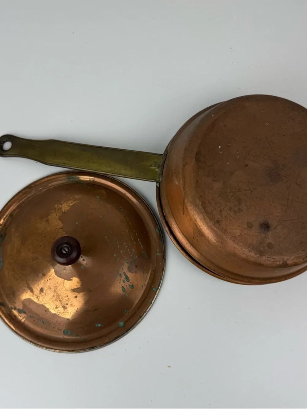 Vintage Copper Saucepan Lid Flat Brass Handle